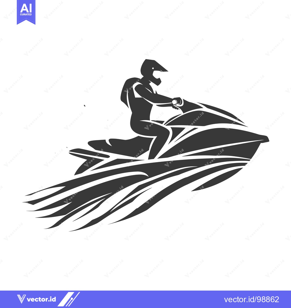Premium Vector dari Silhouette of a Person Riding a Jet Ski on Waves