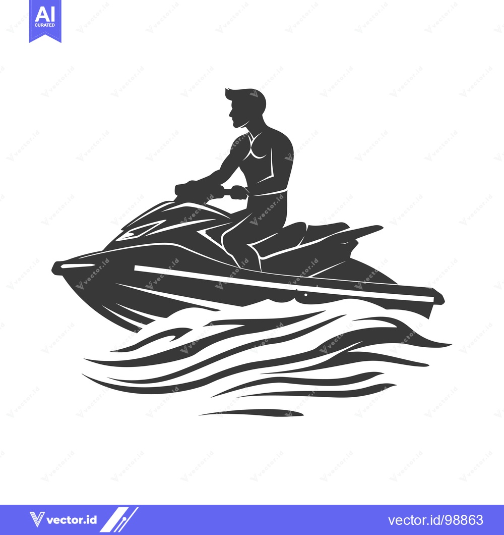 Premium Vector of Silhouette of a Person Riding a Jet Ski on Waves