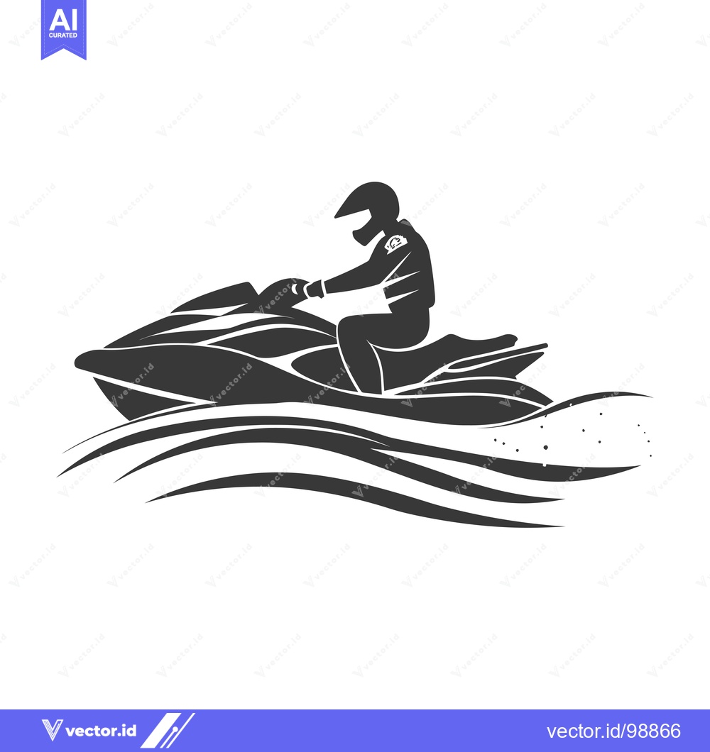 Premium Vector of Silhouette of a Person Riding a Jet Ski on Waves