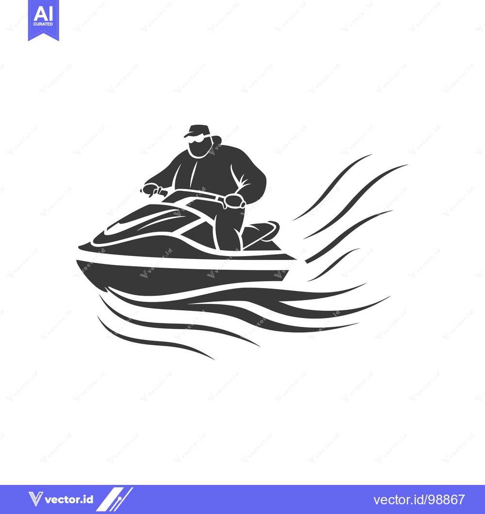 Premium Vector dari Silhouette of a Person Riding a Jet Ski on Waves