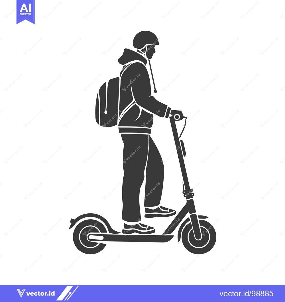 Premium Vector dari Silhouette of a Person Riding an Electric Scooter with a Backpack