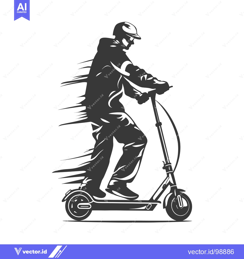 Premium Vector of Silhouette of a Person Riding an Electric Scooter with Motion Blur