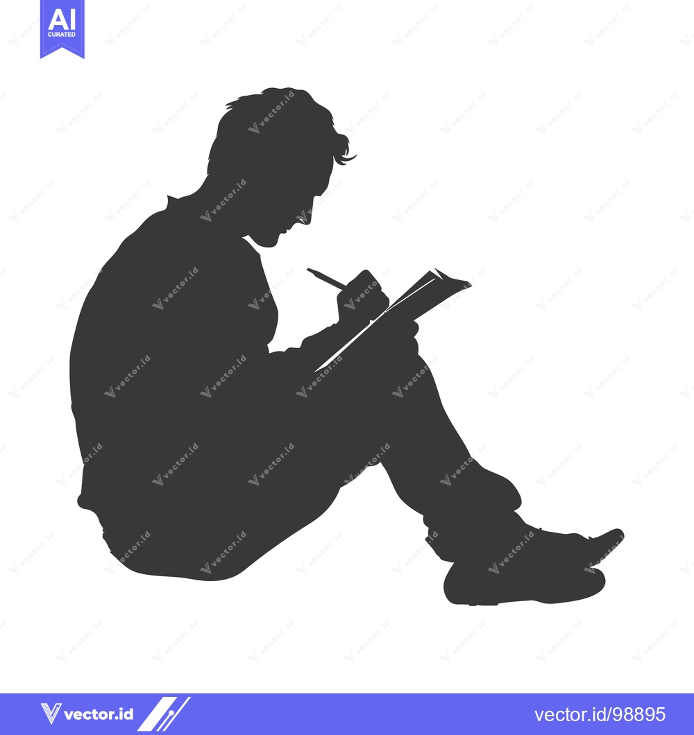 Premium Vector dari Silhouette of a Person Seated and Writing in a Notebook