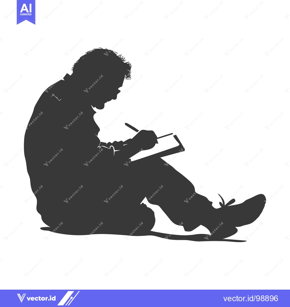 Premium Vector dari Silhouette of a Person Seated, Writing in a Notebook