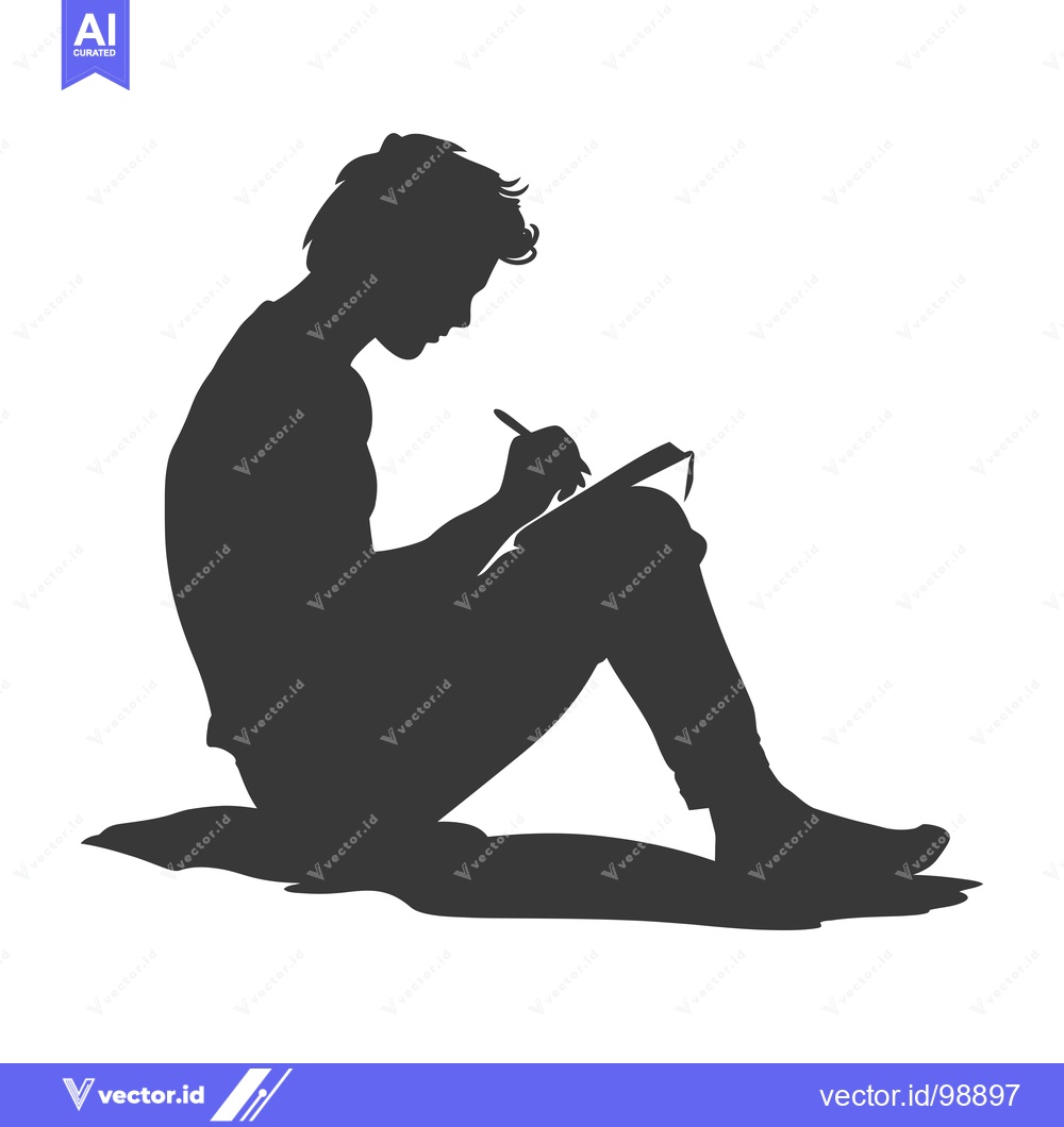 Premium Vector dari Silhouette of a Person Seated, Writing in a Notebook