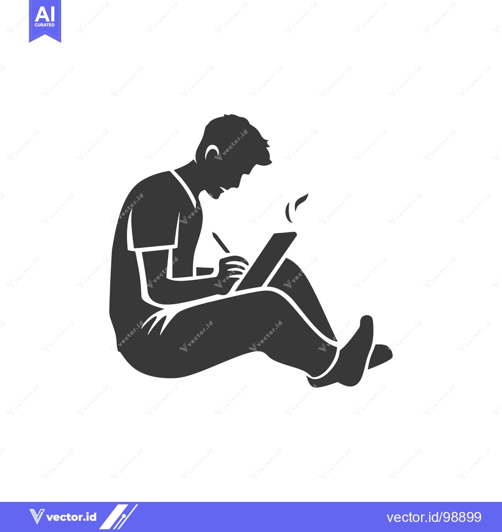 Premium Vector of Silhouette of a Person Sitting and Drawing on a Tablet
