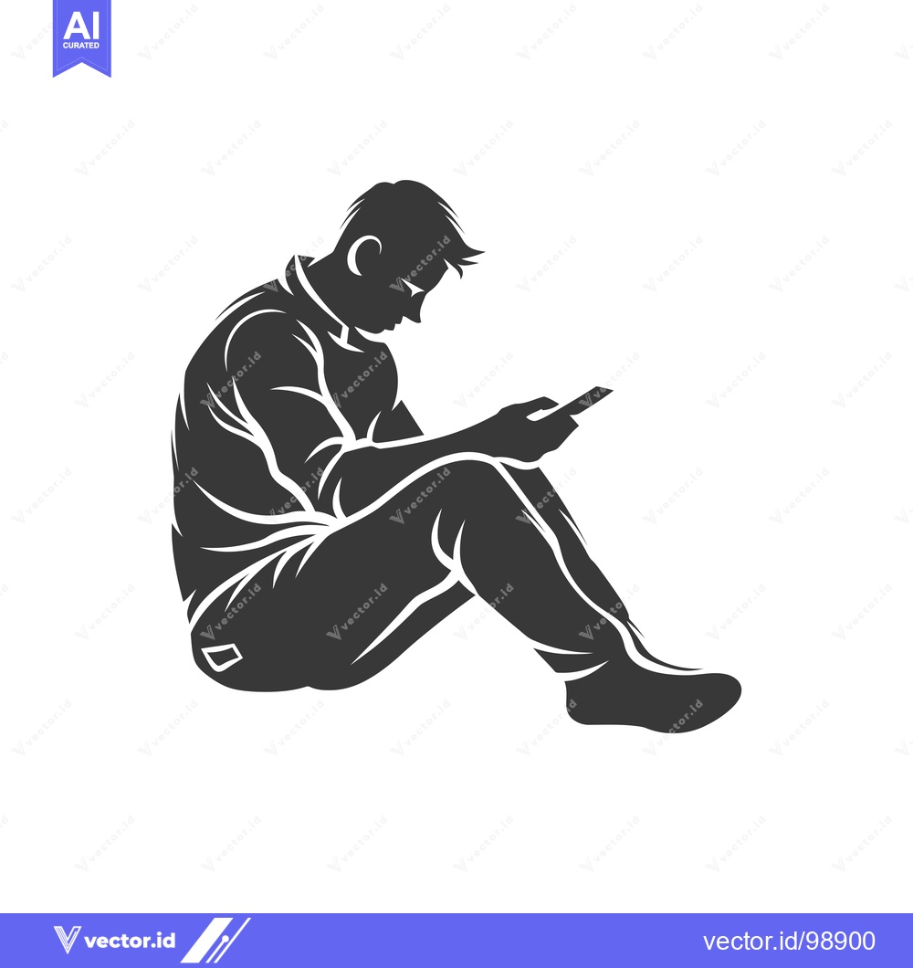 Premium Vector of Silhouette of a Person Sitting and Looking at a Phone