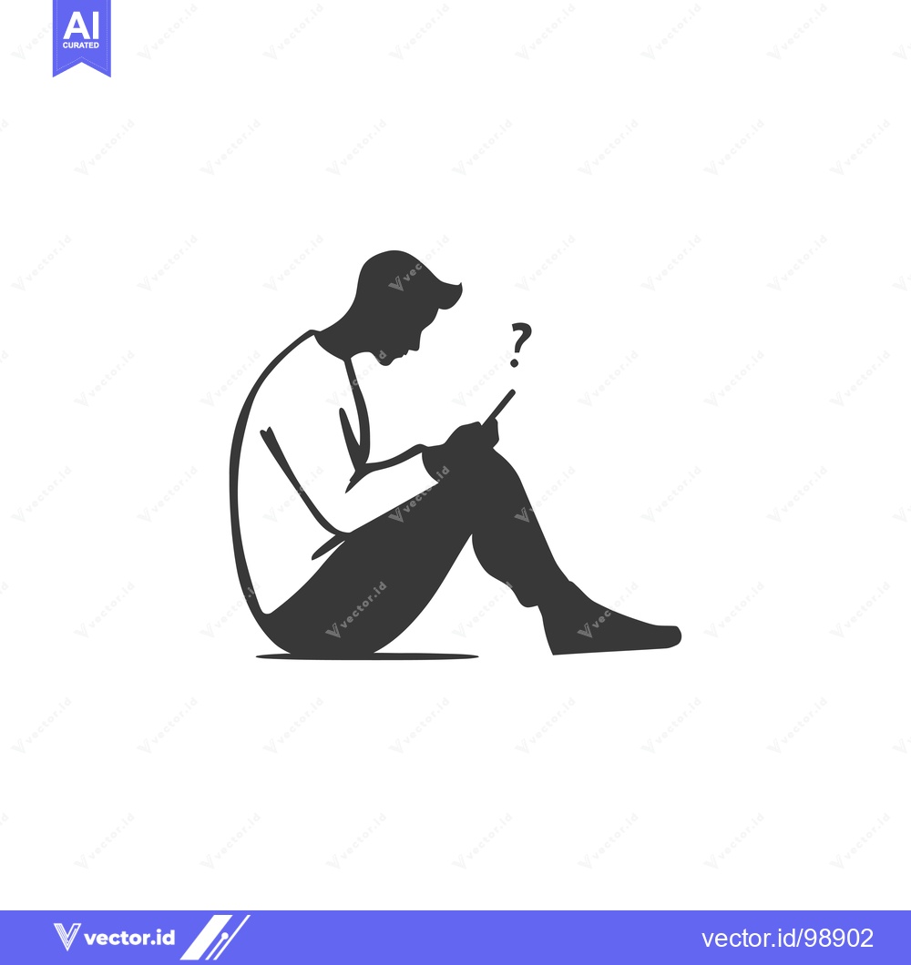 Premium Vector of Silhouette of a Person Sitting and Looking at a Phone with a Question