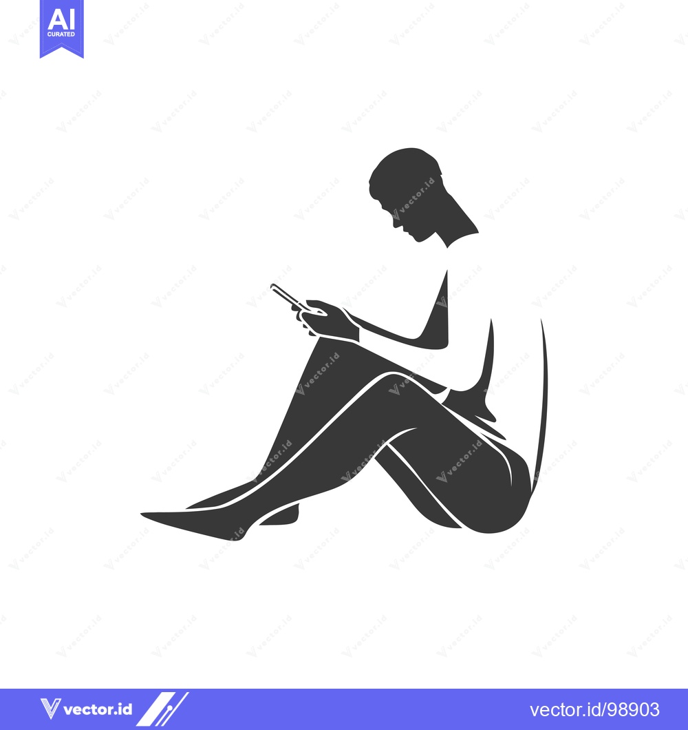 Premium Vector of Silhouette of a person sitting and using a phone