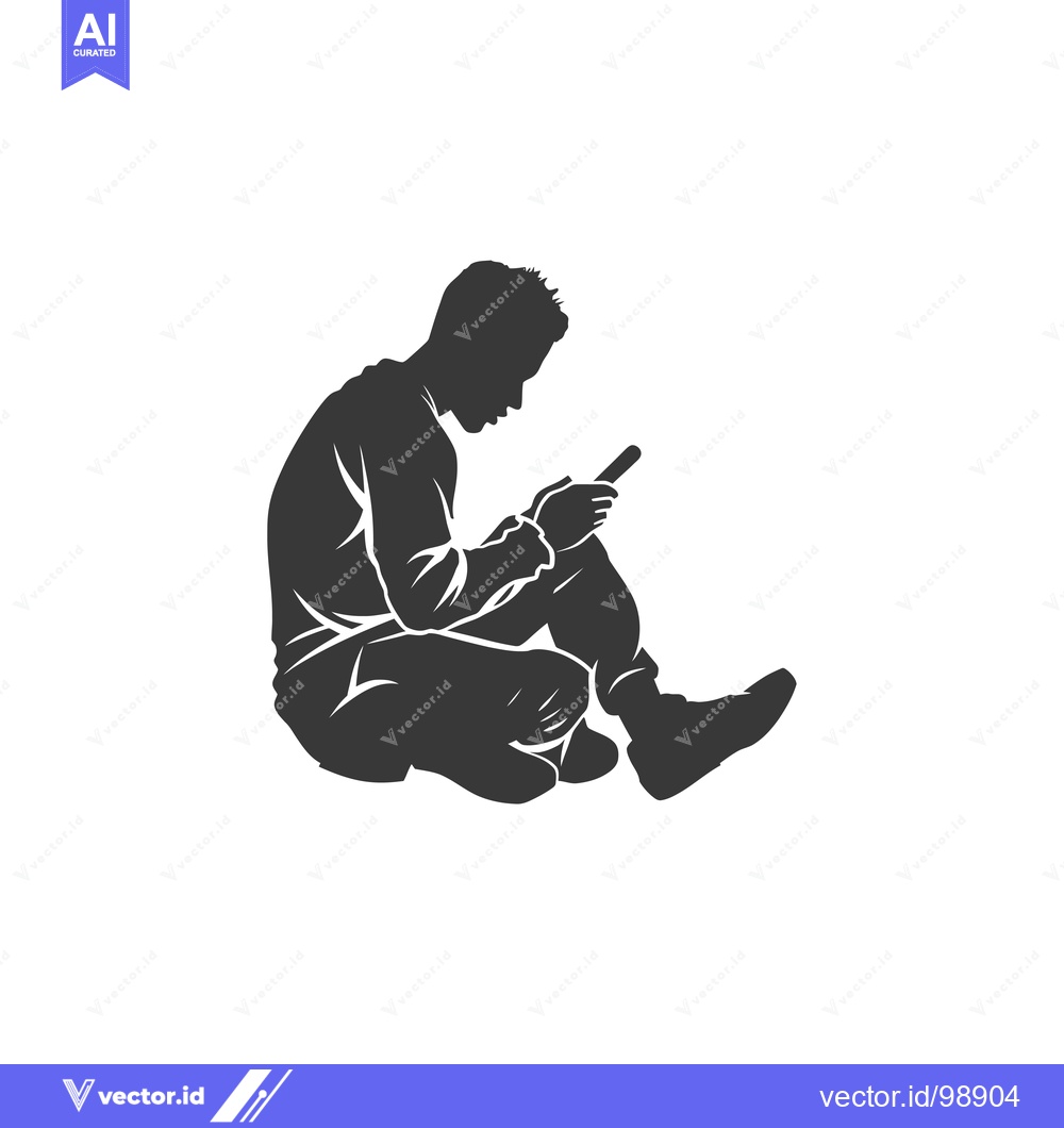 Premium Vector of Silhouette of a Person Sitting and Using a Smartphone