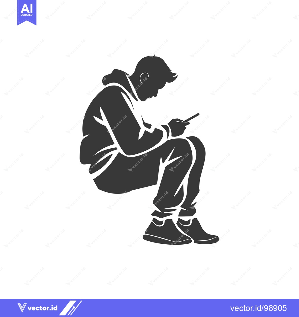 Premium Vector dari Silhouette of a Person Sitting and Using a Smartphone