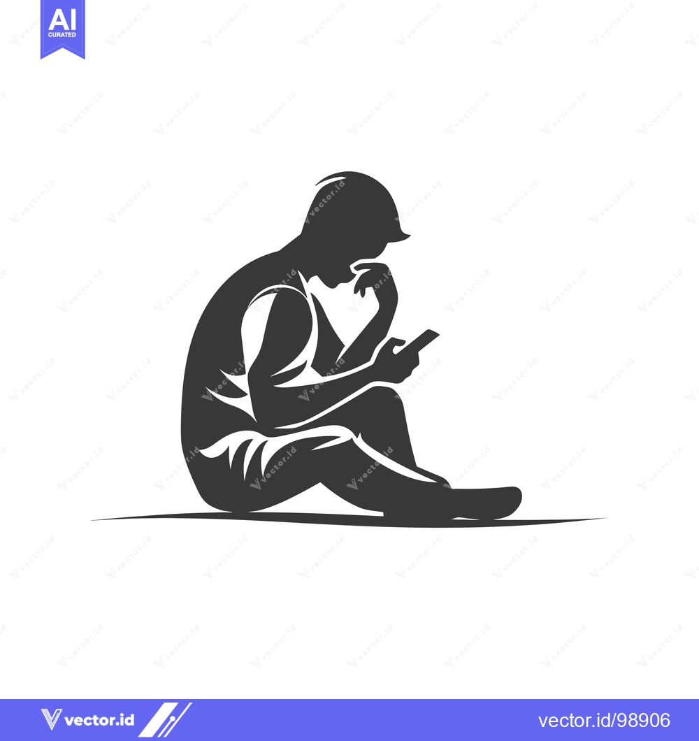 Premium Vector dari Silhouette of a Person Sitting and Using a Smartphone