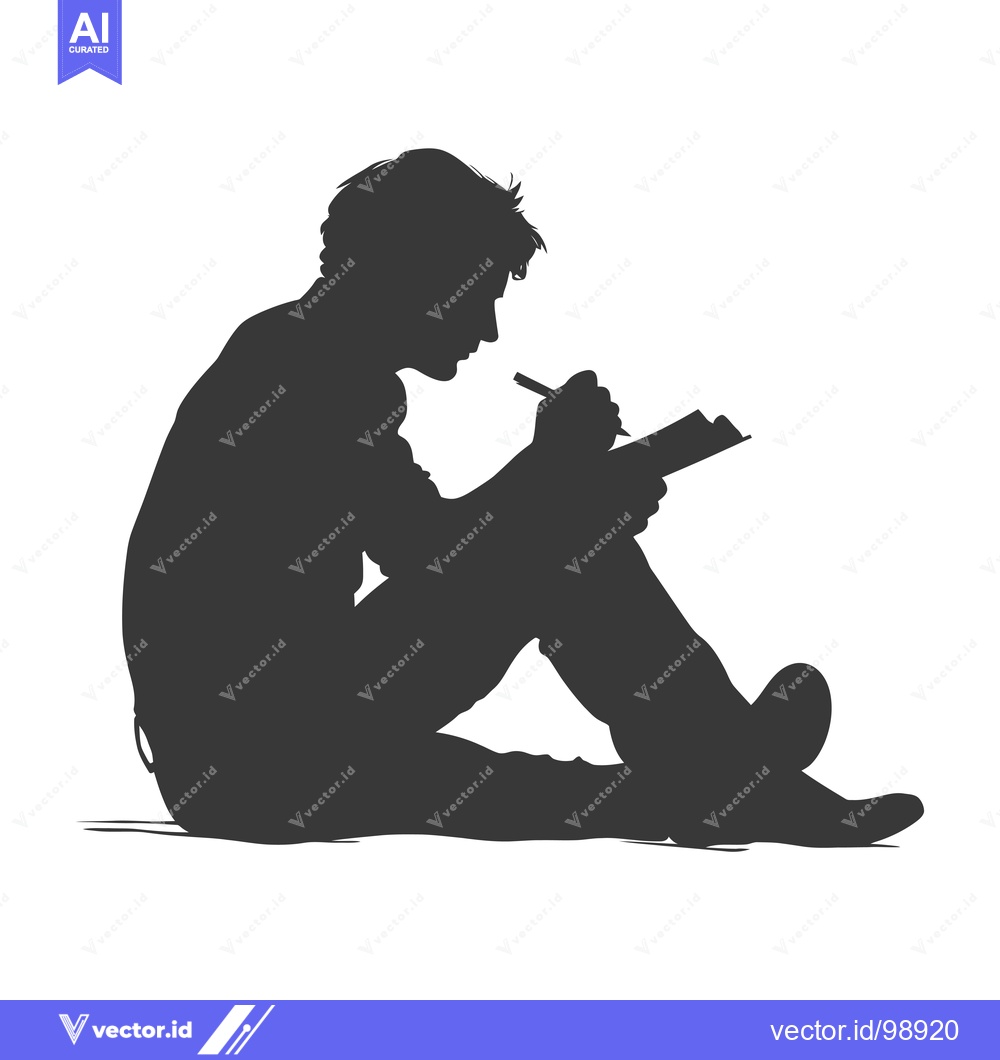 Premium Vector of Silhouette of a Person Sitting and Writing