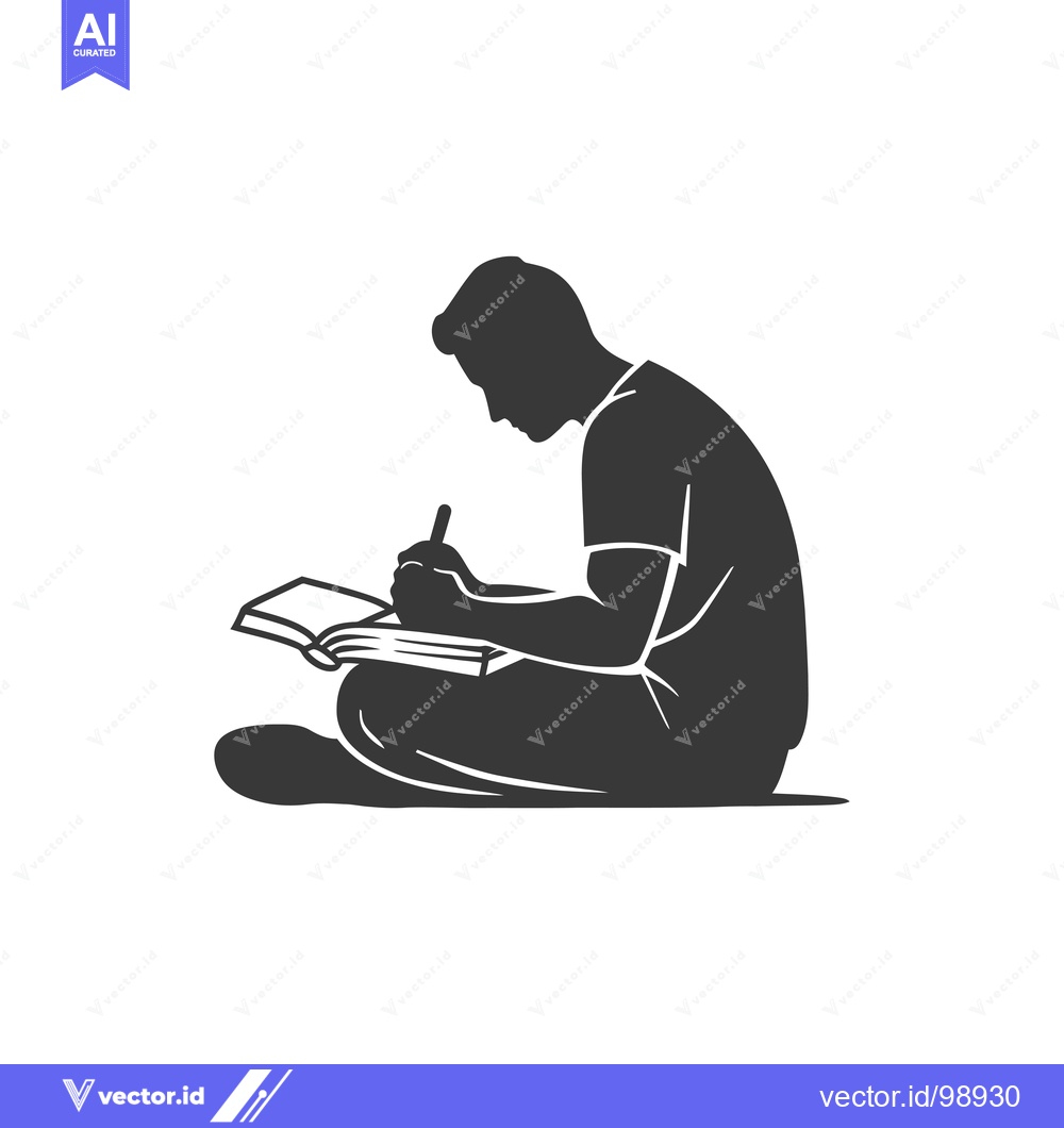 Premium Vector dari Silhouette of a person sitting and writing in a book