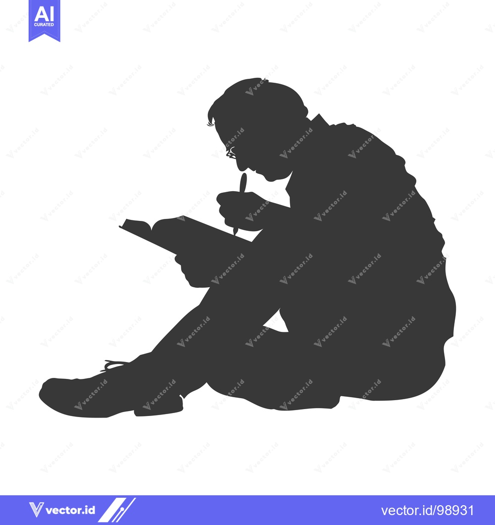 Premium Vector of Silhouette of a Person Sitting and Writing in a Book