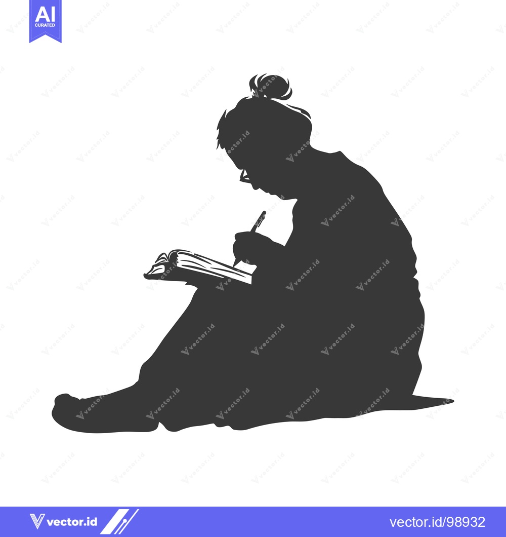 Premium Vector of Silhouette of a Person Sitting and Writing in a Book