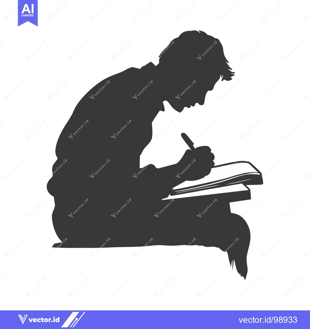 Premium Vector dari Silhouette of a Person Sitting and Writing in a Book