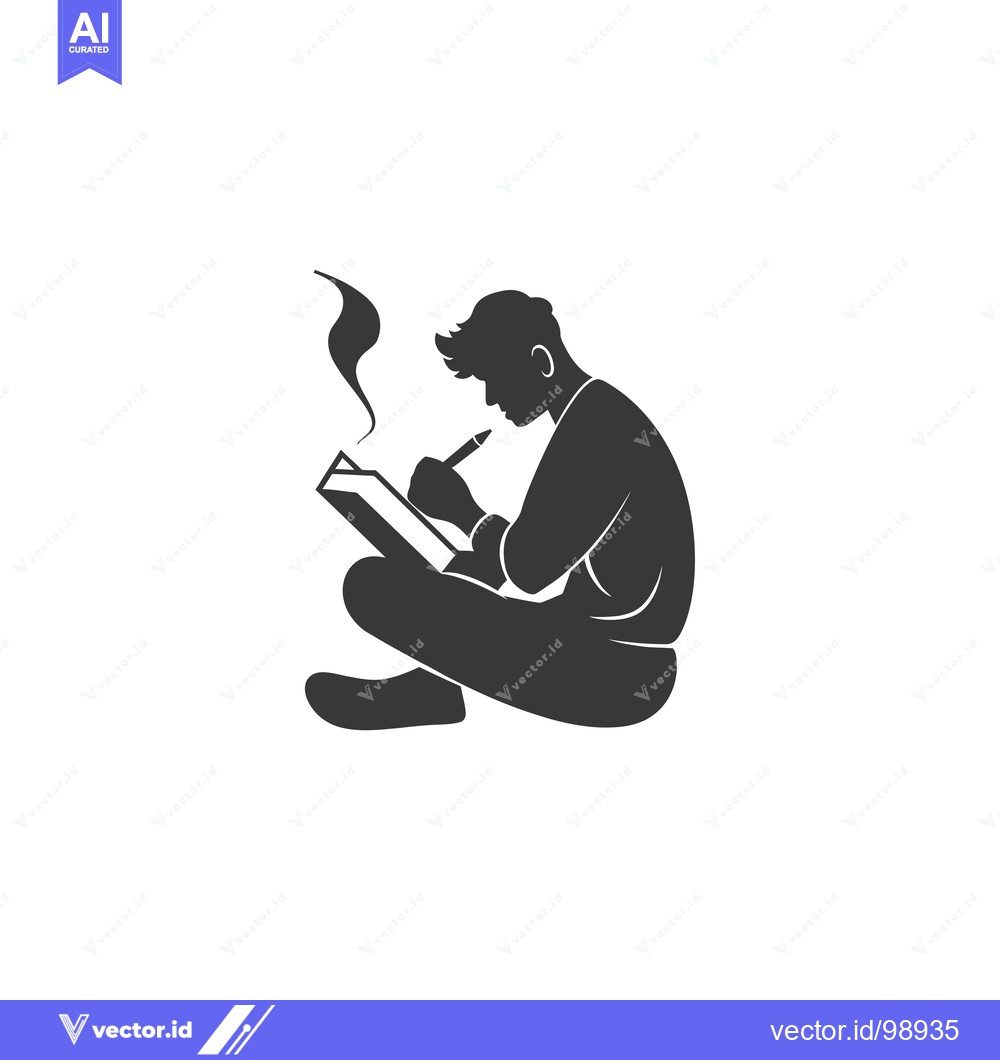 Premium Vector dari Silhouette of a Person Sitting and Writing in a Notebook