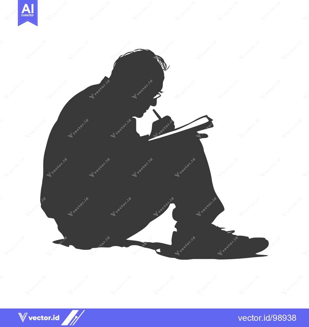 Premium Vector dari Silhouette of a Person Sitting and Writing in a Notebook