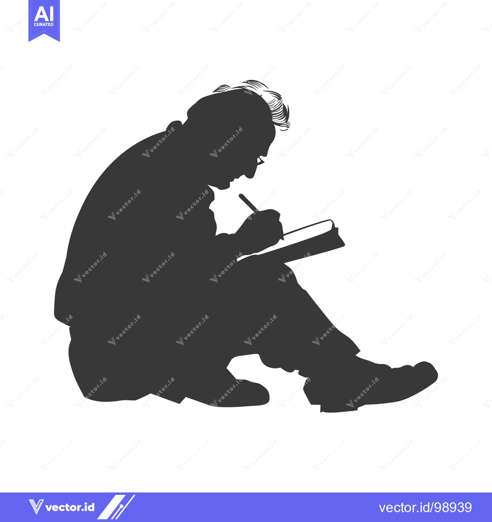 Premium Vector of Silhouette of a Person Sitting and Writing in a Notebook