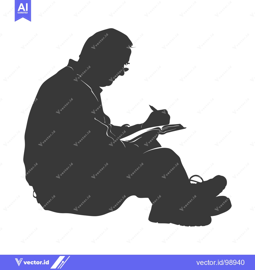 Premium Vector of Silhouette of a Person Sitting and Writing in a Notebook