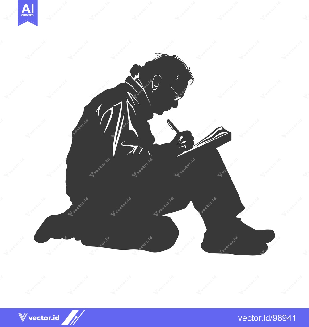 Premium Vector dari Silhouette of a Person Sitting and Writing in a Notebook