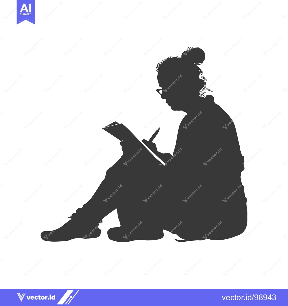 Premium Vector dari Silhouette of a Person Sitting and Writing in a Notebook