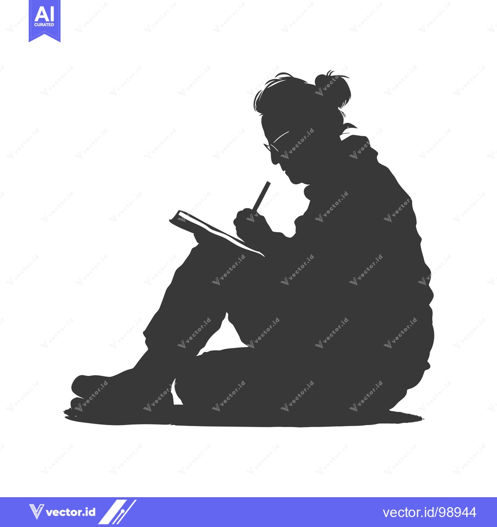Premium Vector of Silhouette of a Person Sitting and Writing in a Notebook