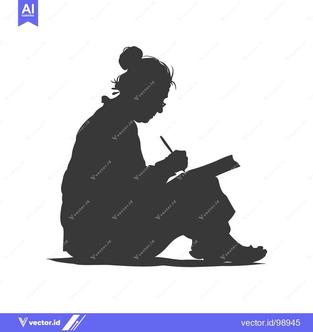 Premium Vector dari Silhouette of a Person Sitting and Writing in a Notebook