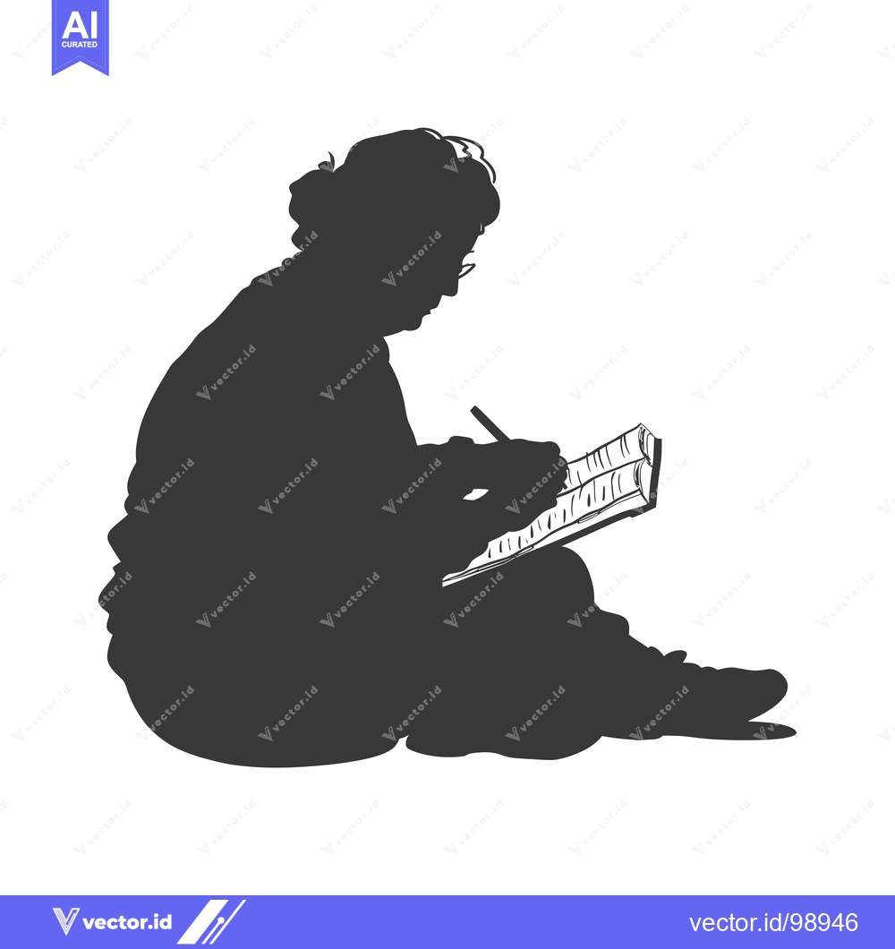 Premium Vector of Silhouette of a Person Sitting and Writing in a Notebook