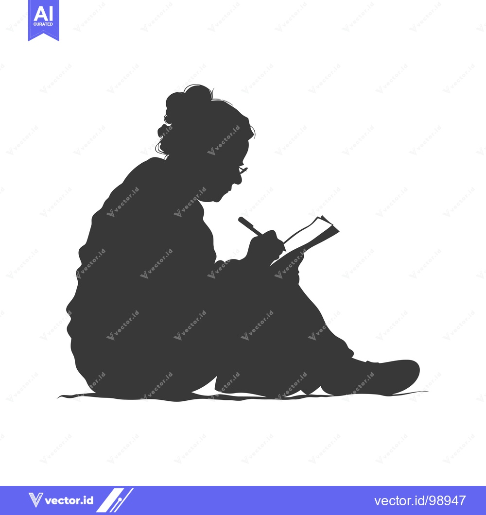 Premium Vector of Silhouette of a Person Sitting and Writing in a Notebook