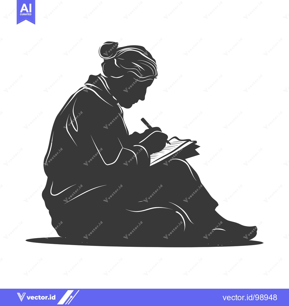 Premium Vector dari Silhouette of a Person Sitting and Writing in a Notebook
