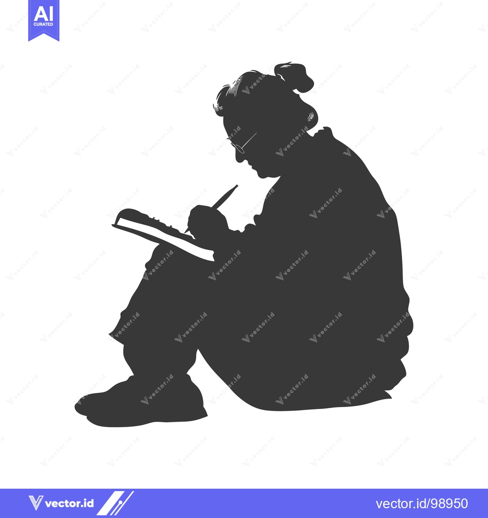 Premium Vector of Silhouette of a Person Sitting and Writing in a Notebook