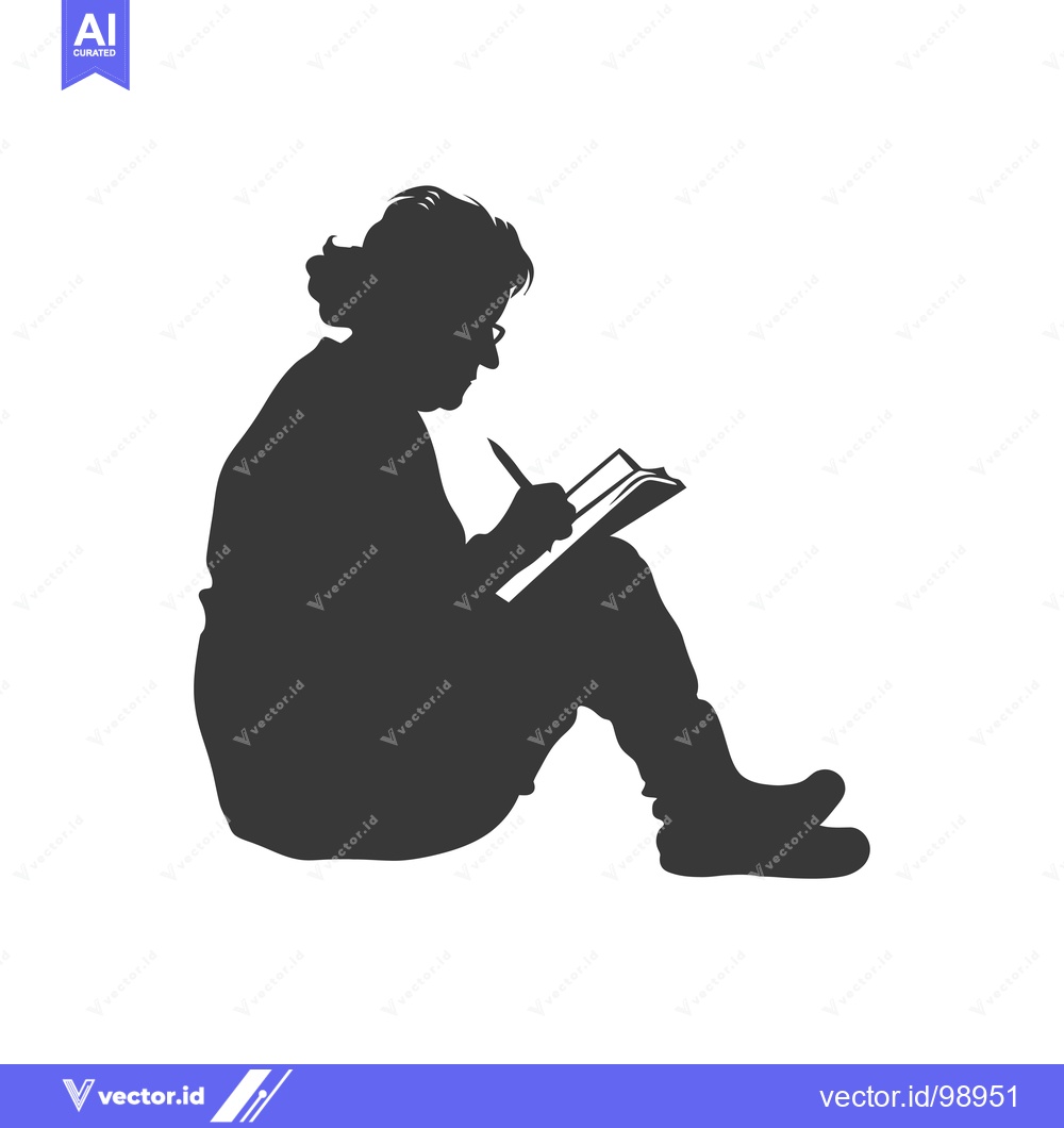 Premium Vector dari Silhouette of a Person Sitting and Writing in a Notebook