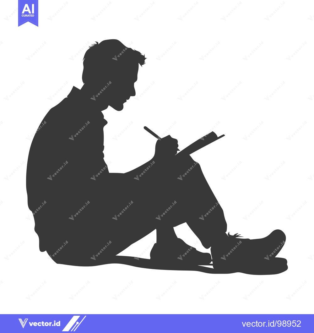 Premium Vector dari Silhouette of a Person Sitting and Writing in a Notebook