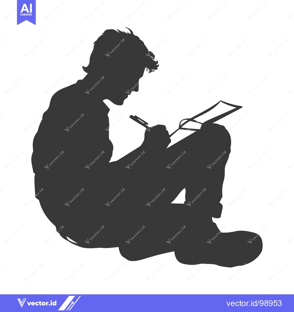 Premium Vector of Silhouette of a Person Sitting and Writing in a Notebook