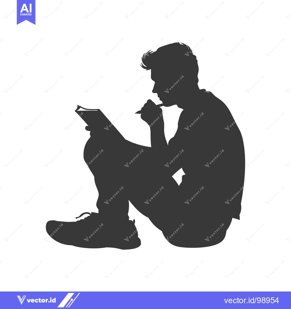 Premium Vector dari Silhouette of a Person Sitting and Writing in a Notebook
