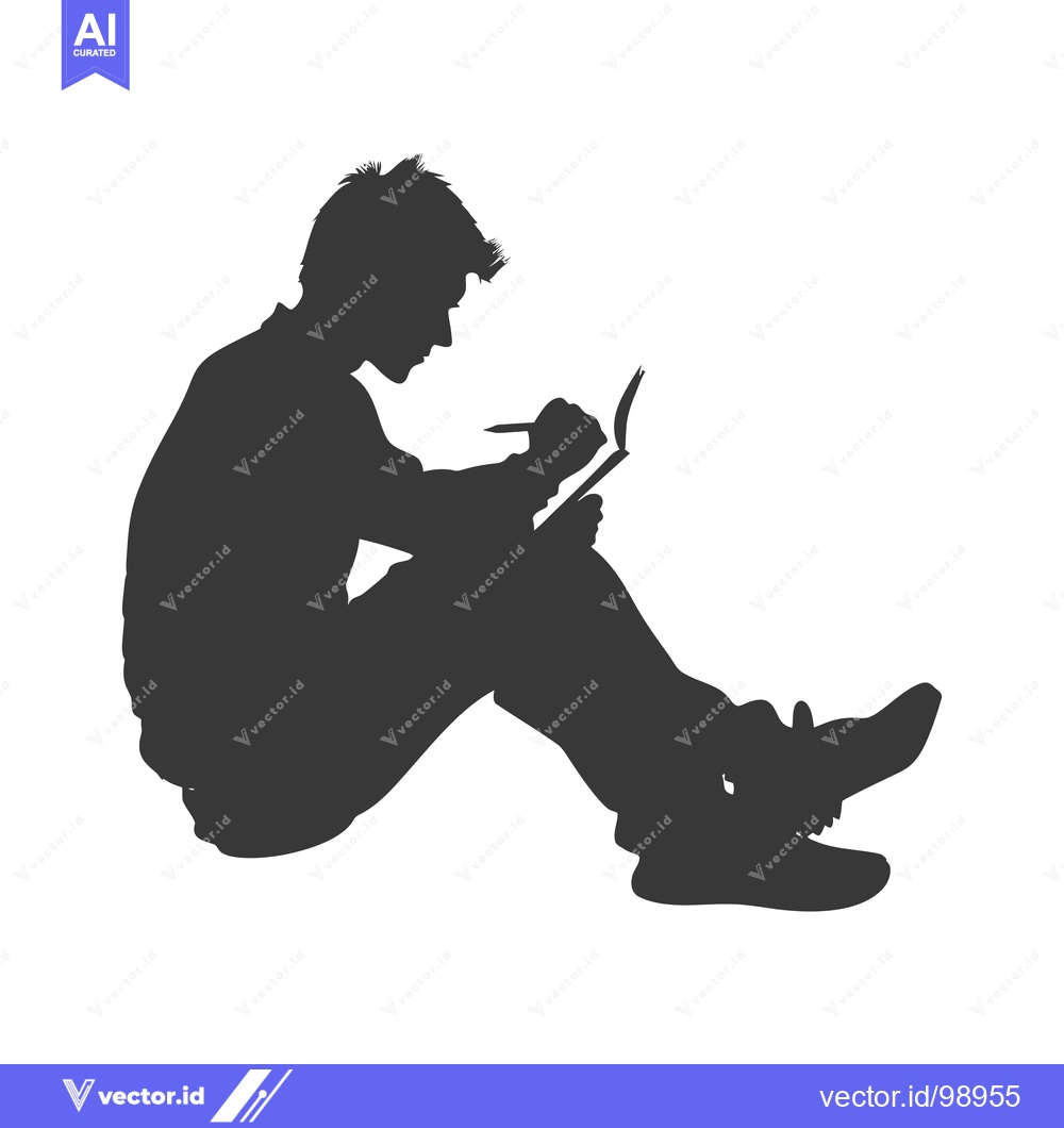 Premium Vector of Silhouette of a Person Sitting and Writing in a Notebook