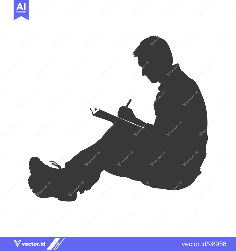 Premium Vector dari Silhouette of a Person Sitting and Writing in a Notebook
