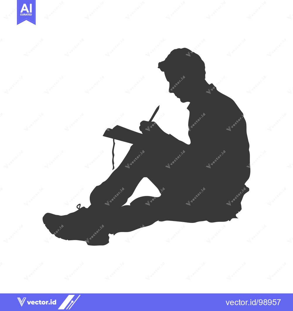 Premium Vector dari Silhouette of a Person Sitting and Writing in a Notebook