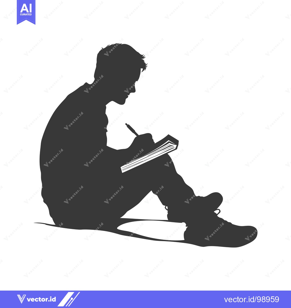 Premium Vector of Silhouette of a Person Sitting and Writing in a Notebook