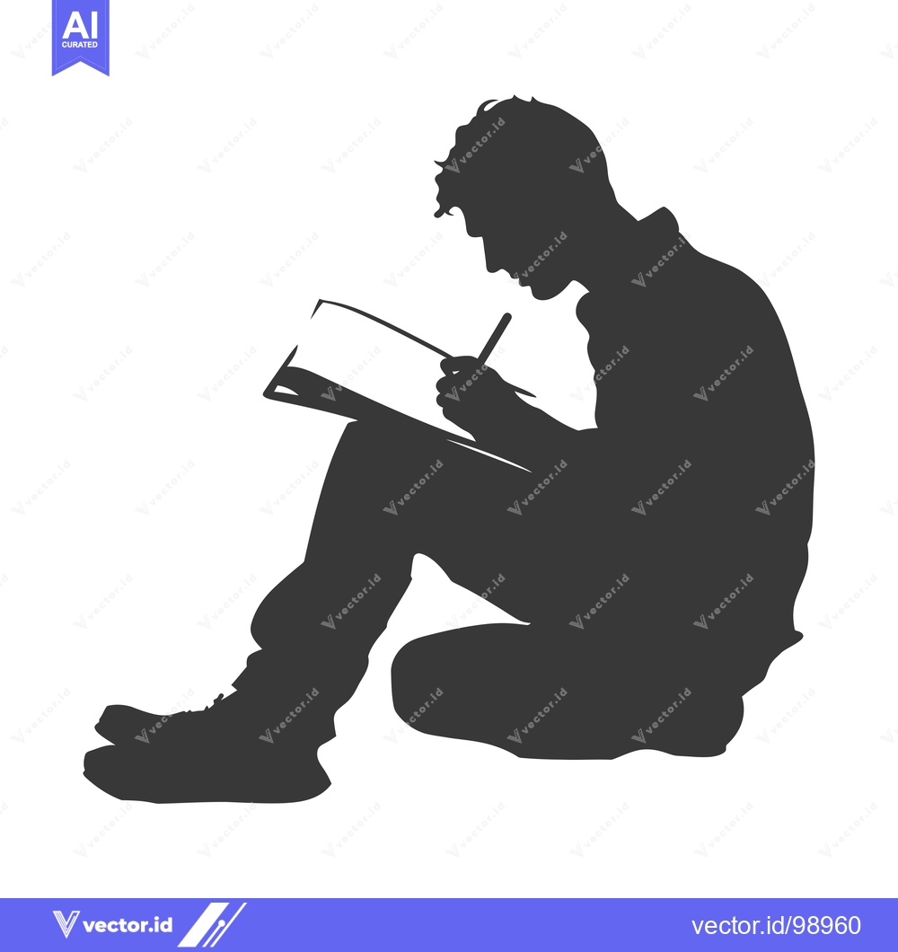 Premium Vector dari Silhouette of a Person Sitting and Writing in a Notebook