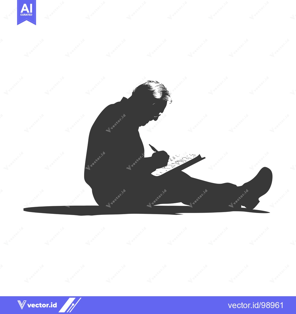 Premium Vector dari Silhouette of a Person Sitting and Writing on a Notebook