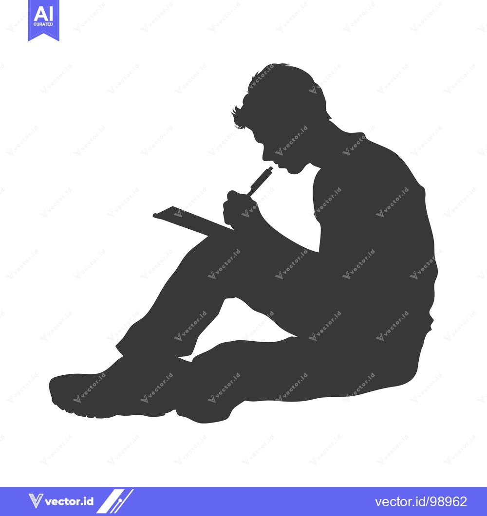 Premium Vector of Silhouette of a Person Sitting and Writing on a Notebook