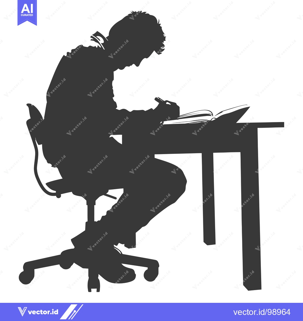 Premium Vector of Silhouette of a Person Sitting at a Desk and Writing in a Book