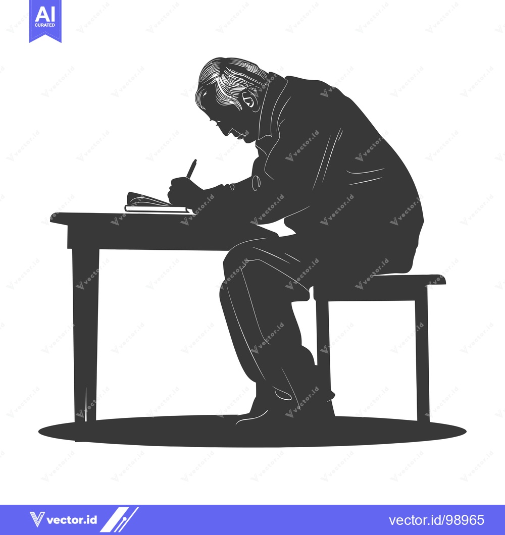 Premium Vector dari Silhouette of a Person Sitting at a Desk Writing