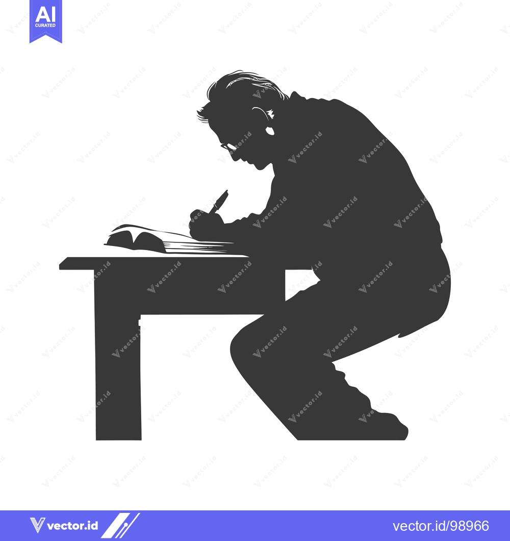 Premium Vector dari Silhouette of a Person Sitting at a Desk Writing