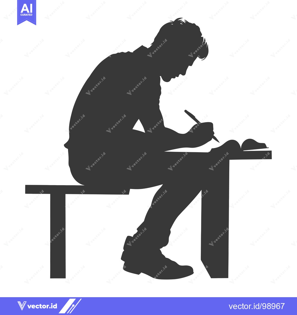 Premium Vector dari Silhouette of a Person Sitting at a Desk, Writing