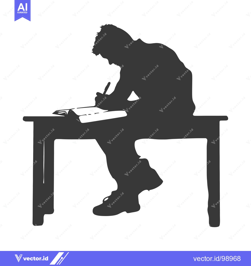 Premium Vector dari Silhouette of a Person Sitting at a Desk, Writing