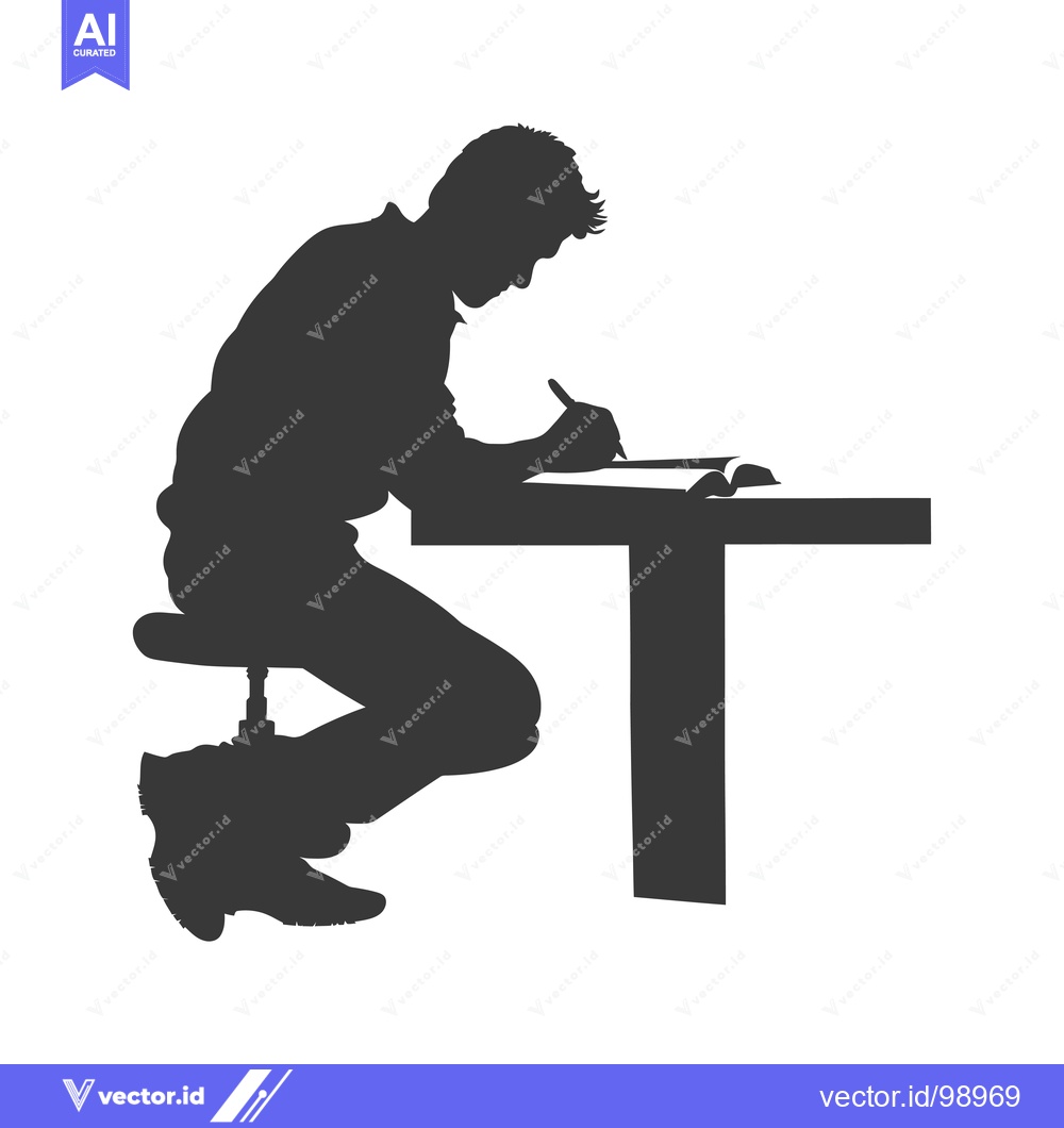 Premium Vector of Silhouette of a Person Sitting at a Desk, Writing